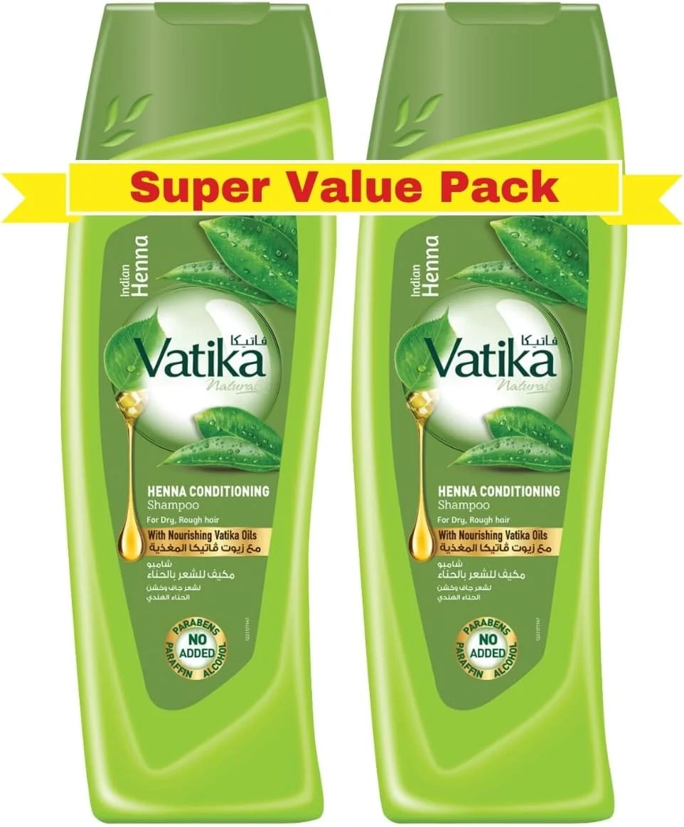 شامپو نرم کننده مو با حنای هندی Vatika Naturals 2x400 میلی لیتر | برای موهای خشک و زبر | حاوی روغن های مغذی Vatika | بسته فوق العاده 2 عددی