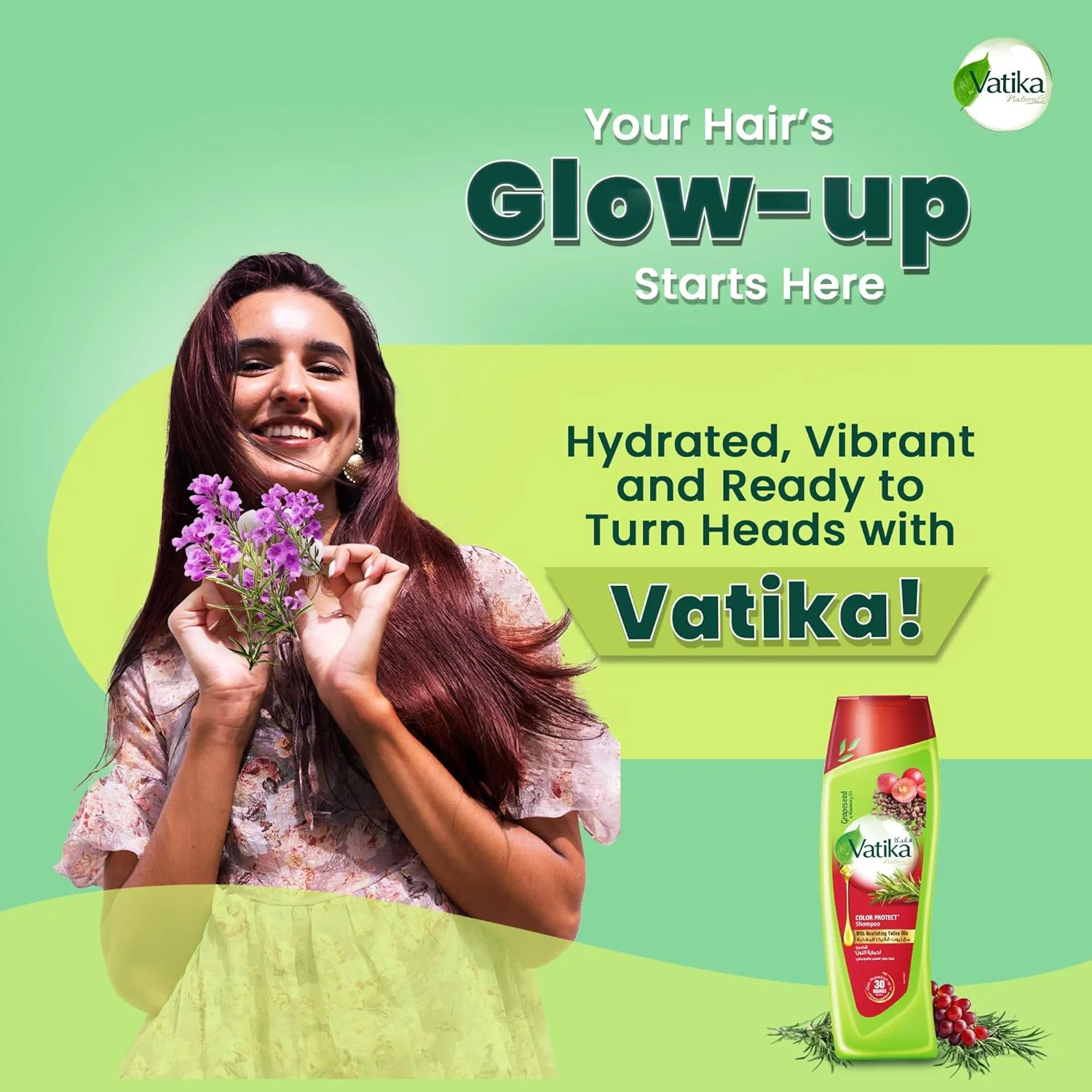 شامپو محافظ رنگ مو آبرسان Vatika Naturals 2x400ml | درخشش و ماندگاری رنگ مو تا 30 بار شستشو | حاوی روغن هسته انگور و رزماری | مناسب موهای رنگ شده | بسته اقتصادی