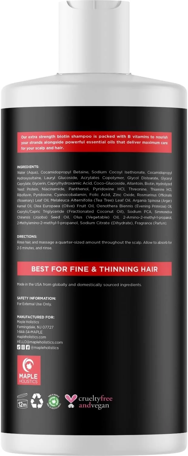 شامپو بیوتین فوق العاده برای موهای نازک - شامپو حجم دهنده فوق العاده قوی برای مردان و زنان با ویتامین های B و روغن ضروری رزماری - شامپو بدون سولفات فرمول بیوتین برای مراقبت از مو و پوست سر