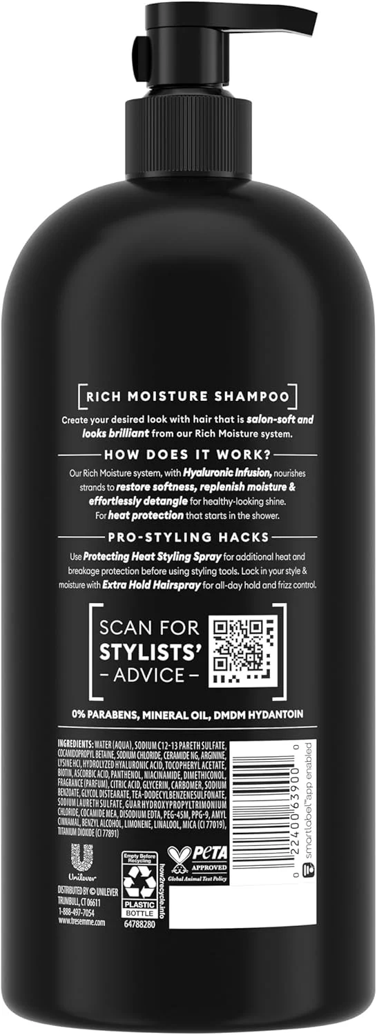 شامپو آبرسان موهای خشک TRESemmé Rich Moisture با پمپ، 4 عدد، فرموله شده با فناوری Pro Style، 1150 میلی لیتر شامپو آبرسان موهای خشک TRESemmé Rich Moisture با پمپ، 4 عدد، فرموله شده با فناوری Pro Style، 1150 میلی لیتر