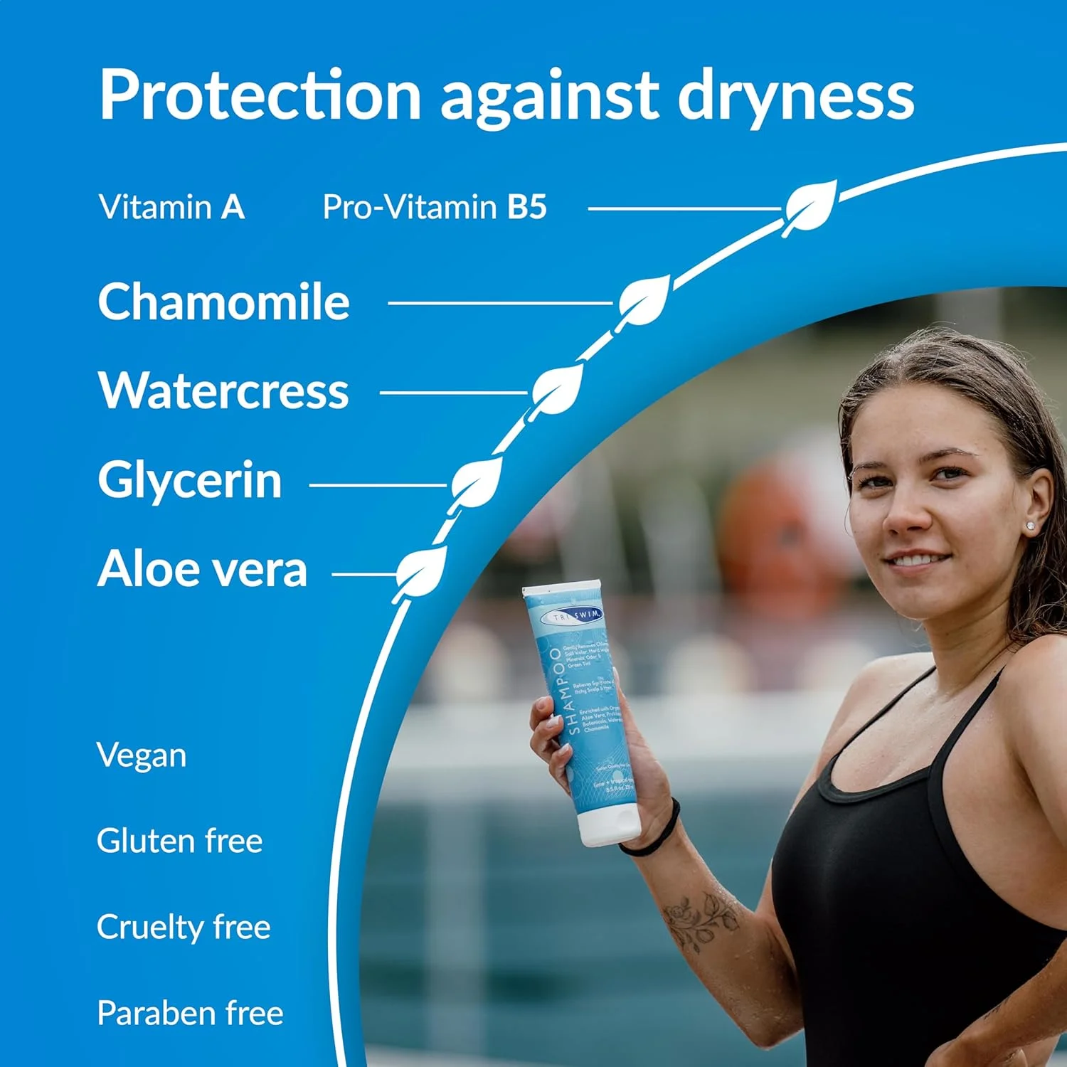 شامپو حذف کلر TRISWIM | مراقبت بعد از شنا | شامپو وگان ضد کلر مرطوب کننده برای شناگران | از بین برنده رنگ سبز | لیمو و انبه (251 میلی لیتر)