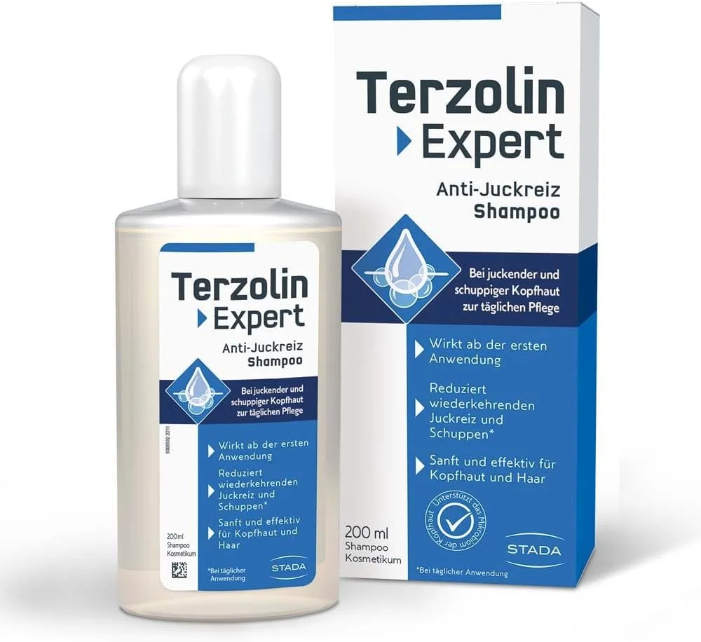 Terzolin Expert Anti-Itching Shampoo - For Oily and Dry Dandruff as well as Itching - Moisturising Care for Sensitive Scalp - 200 ml