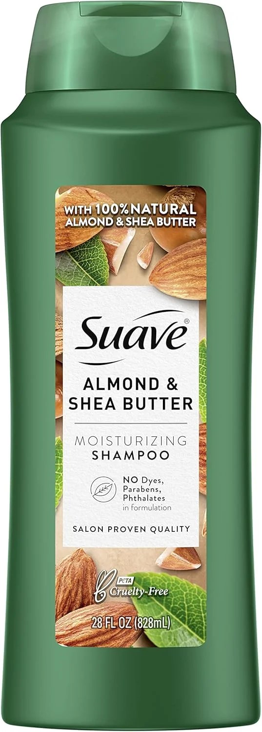 شامپو مرطوب کننده موهای خشک Suave Professionals با رایحه بادام و شی باتر، بدون پارابن و رنگ، حجم 828 میلی لیتر
