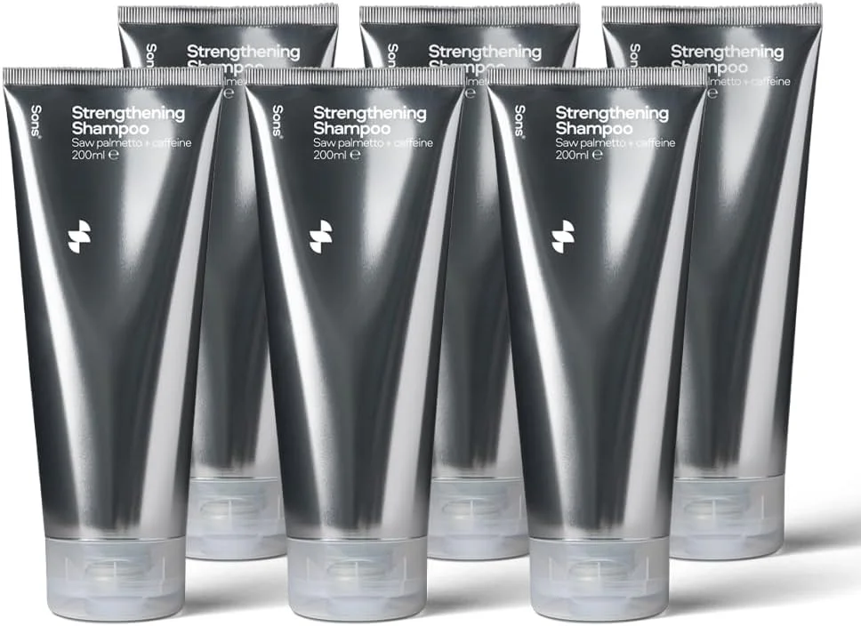 شامپو تقویت کننده موی سر مردانه Sons - فرمول مسدود کننده DHT، محرک رشد مجدد موهای قوی و ضخیم - حاوی نخل اره ای، روغن آرگان، نیاسین و رزماری - درمان ریزش و نازک شدن مو - تامین 6 ماهه