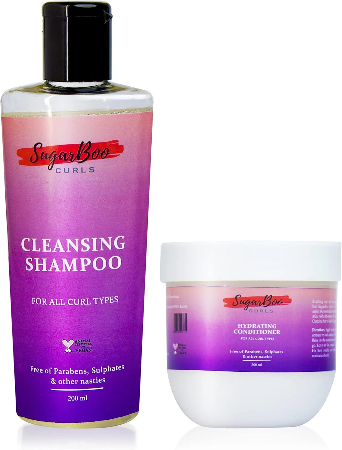 مجموعه روز شستشوی موی فر شوگربو - شامپو پاک کننده و نرم کننده آبرسان (200 میلی لیتر) برای موهای خشک، وز، موج دار و فر. وگان و سازگار با CG. بدون پارابن، سولفات و سایر مواد مضر