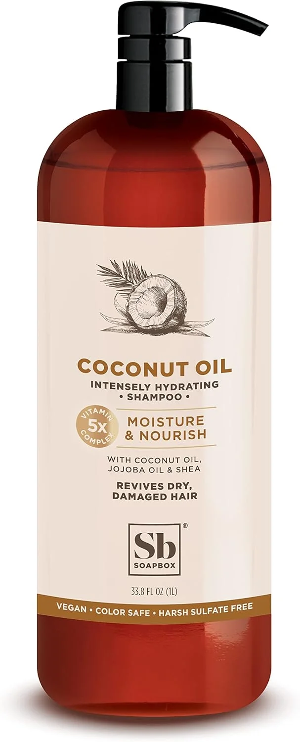 شامپو روغن نارگیل Soapbox، بدون سولفات، بدون پارابن، بدون سیلیکون، محافظ رنگ مو و شامپو موی وگان (1000 میلی لیتر)