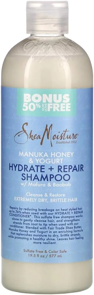 شامپو آبرسان و ترمیم کننده مو Shea Moisture با عسل مانوکا و ماست، 577 میلی لیتر
