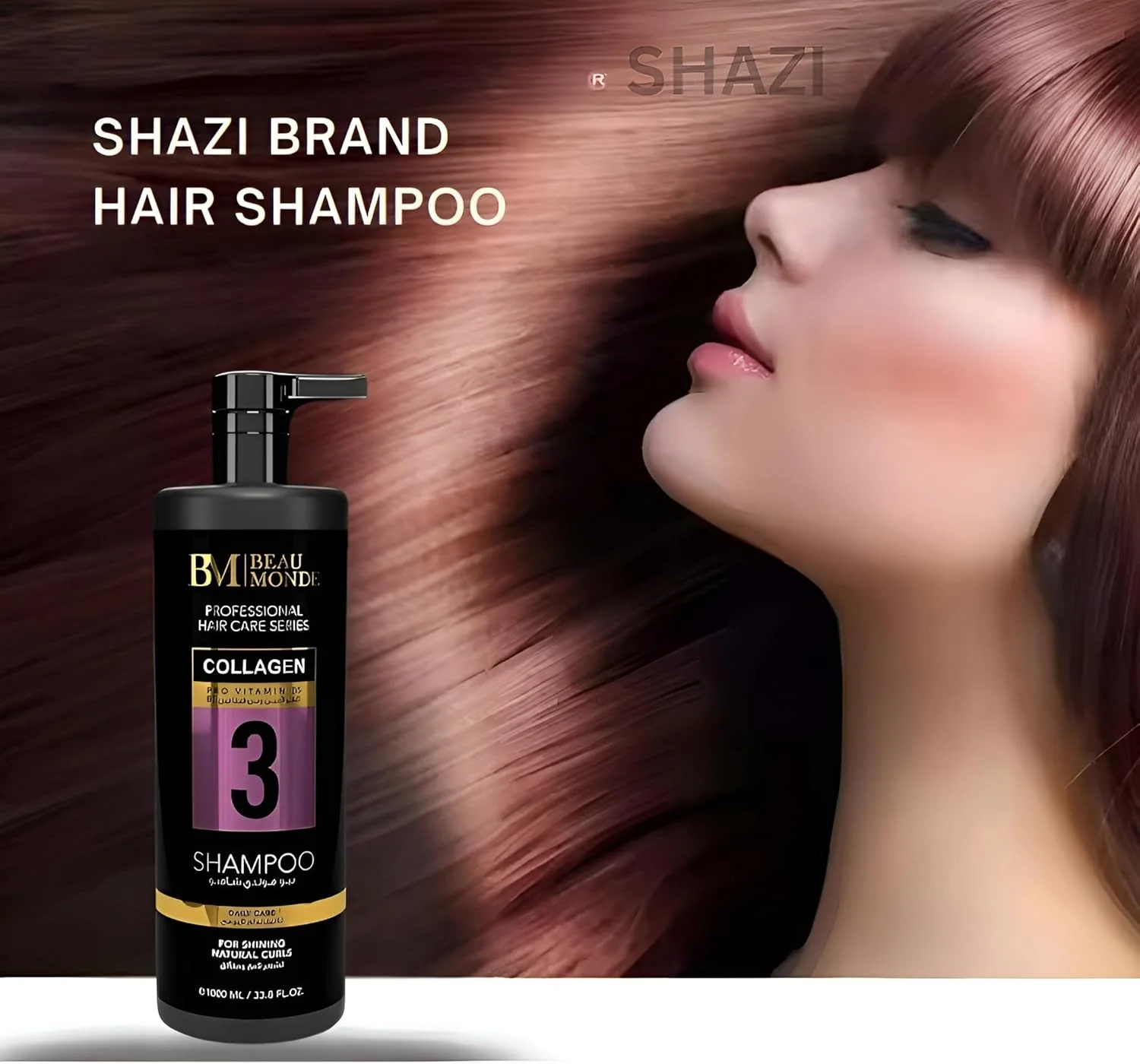 شامپو کلاژن 3 Shazi Beau Monde - ترمیم و آبرسانی حرفه ای مو - تقویت کننده، مغذی و افزایش دهنده درخشندگی - فرمول با کیفیت سالن برای موهای آسیب دیده، خشک و ضعیف