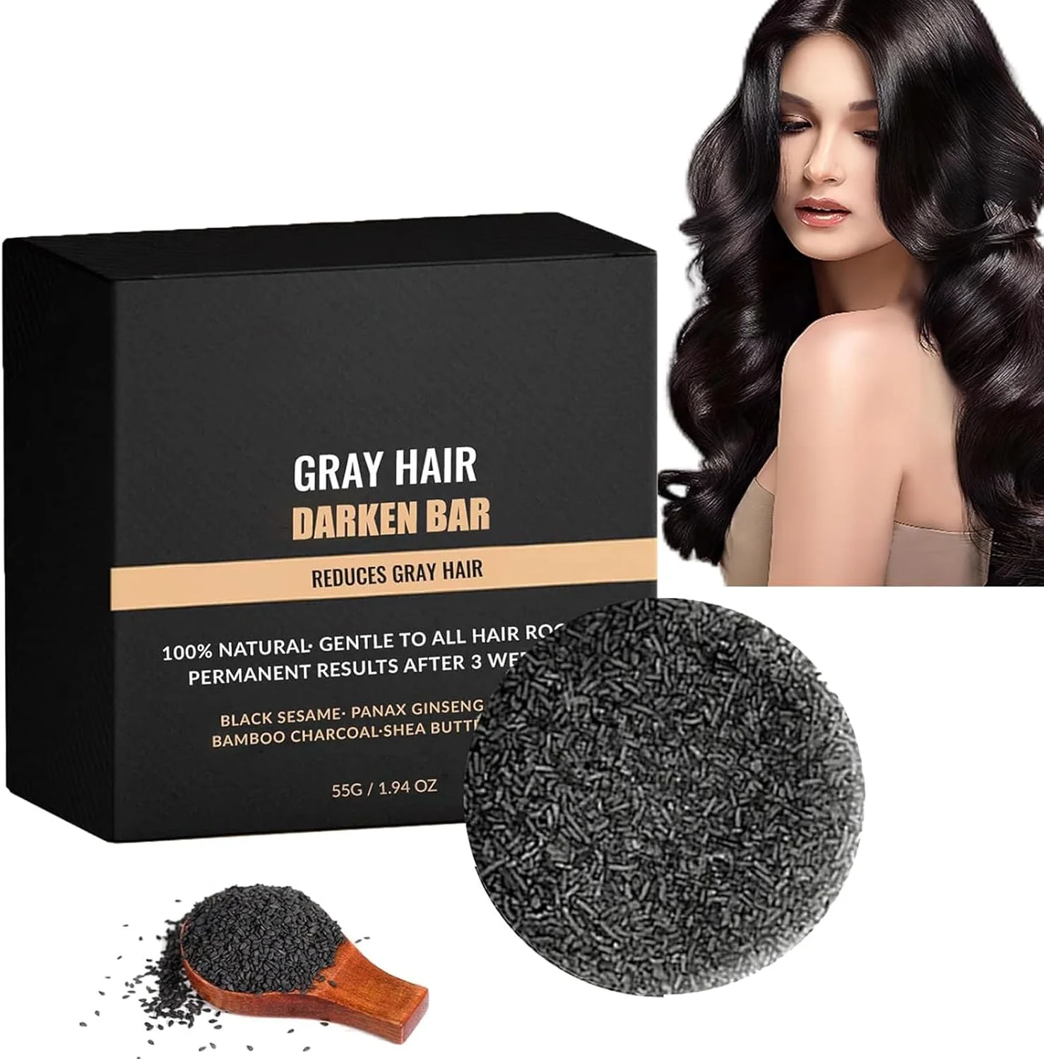 شامپو صابونی مو، مغذی، شامپو صابون سیاه، شامپو جامد تیره کننده موی سیاه برای اکثر انواع مو، 55 گرم