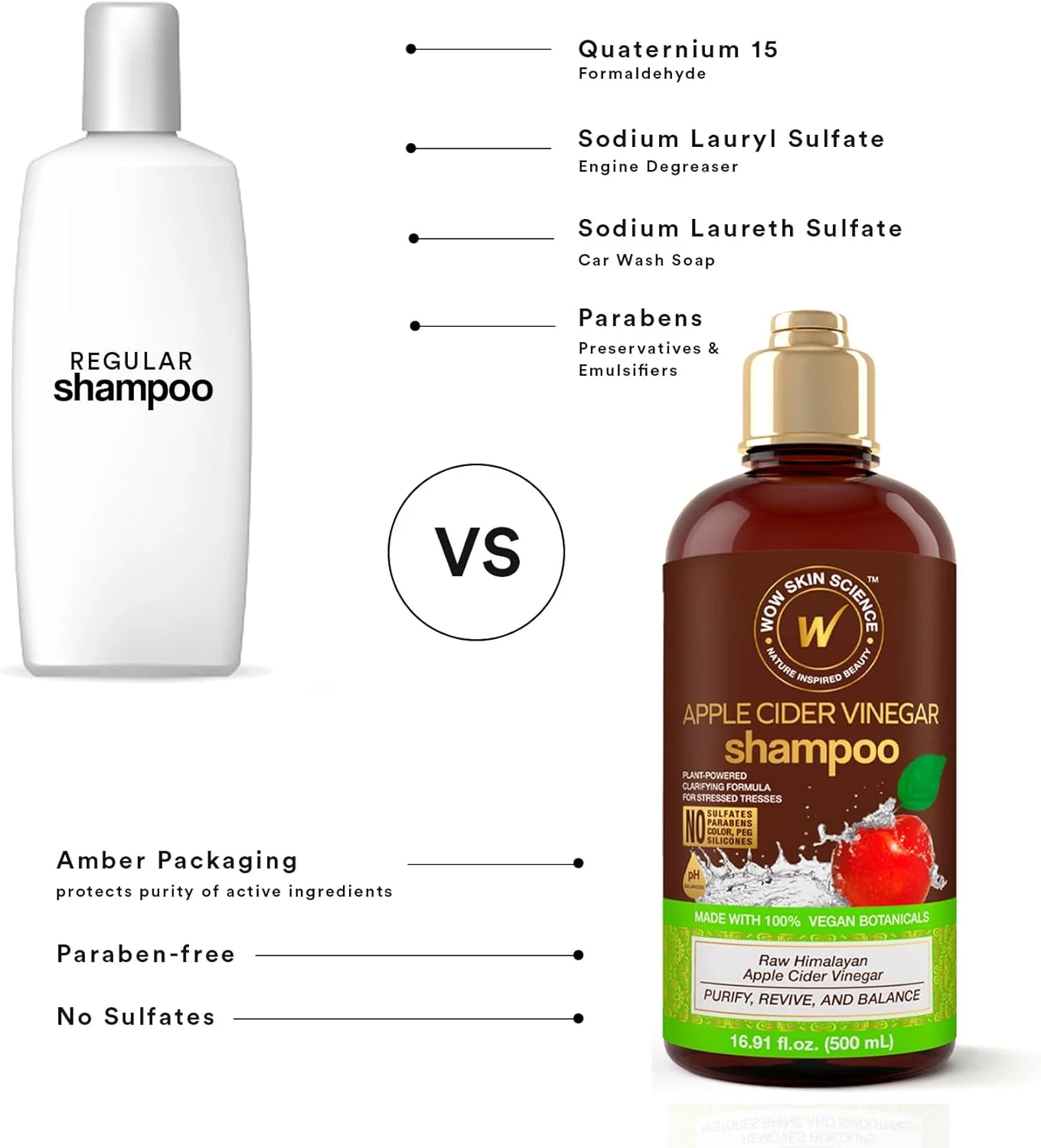 شامپو سرکه سیب واو اسکین ساینس - شامپو رشد مو برای موهای نازک، ریزش مو و شوره سر - شامپو بدون پارابن و سولفات - شامپو شفاف کننده برای پاکسازی مو