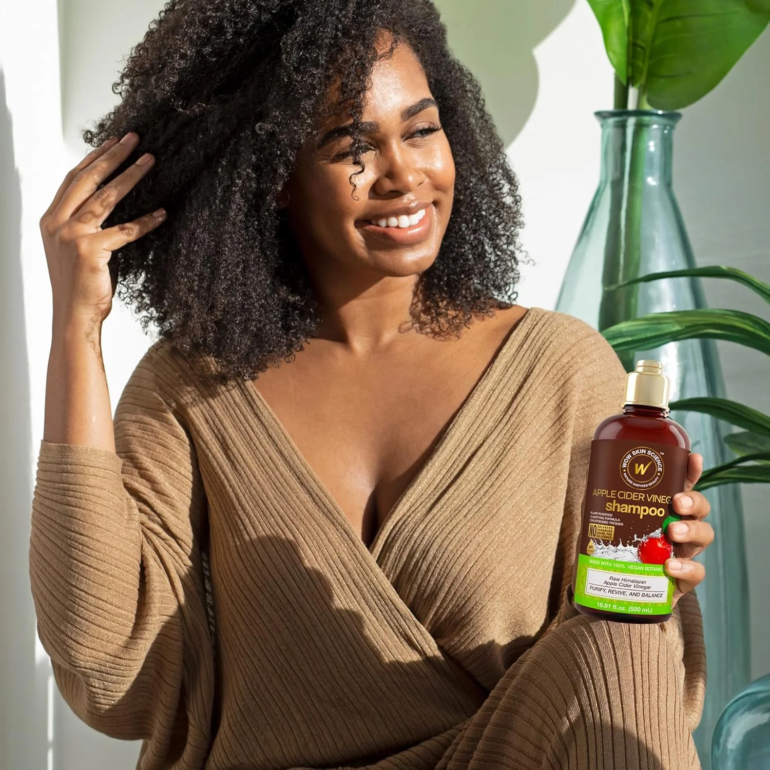 شامپو سرکه سیب واو اسکین ساینس - شامپو رشد مو برای موهای نازک، ریزش مو و شوره سر - شامپو بدون پارابن و سولفات - شامپو شفاف کننده برای پاکسازی مو