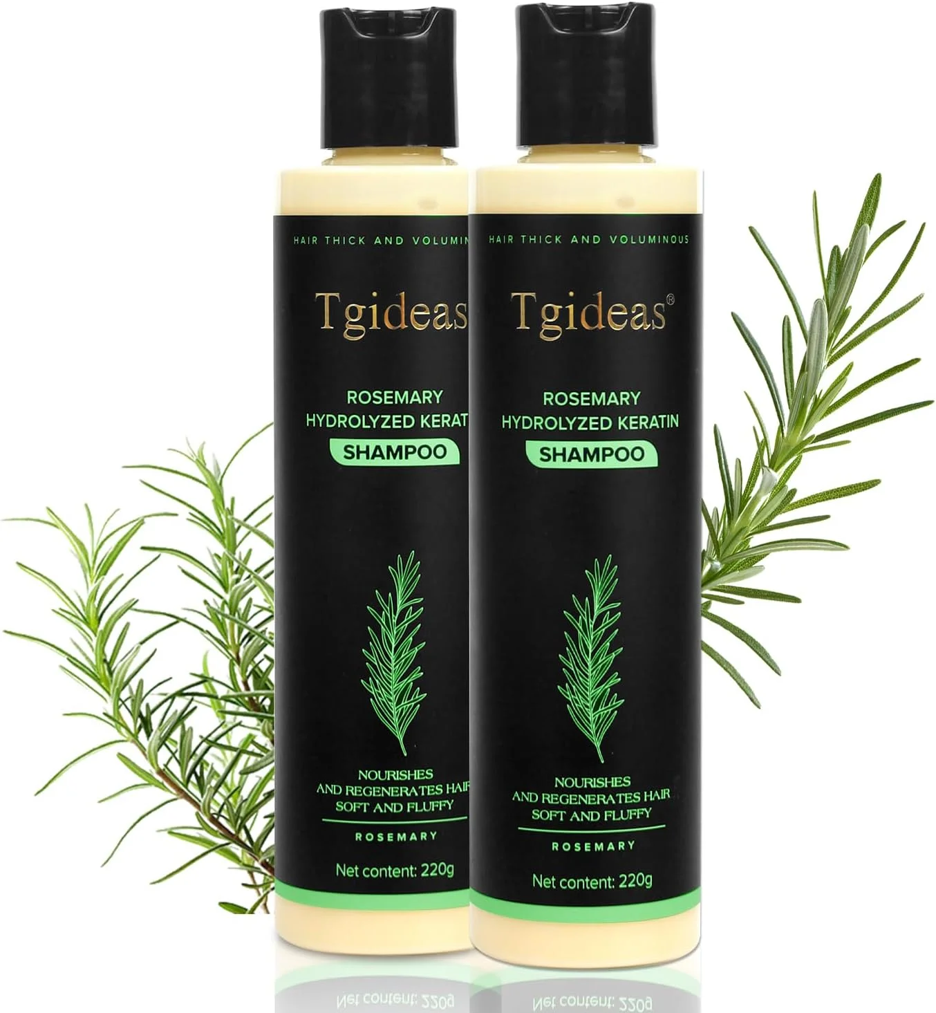 شامپو تقویت کننده و رشد مو رزماری ارگانیک برای زنان و مردان - شامپو طبیعی ضخیم کننده و تقویت کننده با کراتین هیدرولیز شده برای موهای نازک و ریزش مو 220 میلی لیتر - بسته 2 عددی