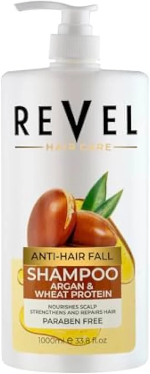 شامپو ضد ریزش مو آرگان و پروتئین گندم ریول هیر کر ۱۰۰۰ میلی لیتر مناسب آقایان و بانوان، فاقد پارابن