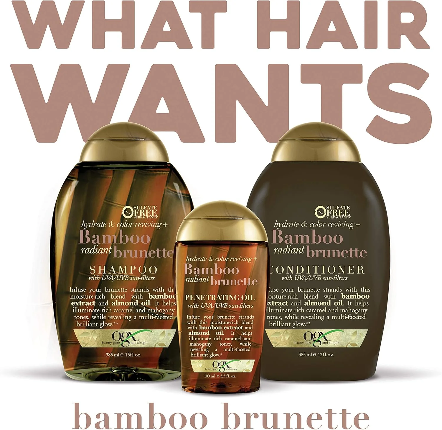 شامپو احیا کننده و آبرسان موهای قهوه ای بامبو (375 میلی لیتر)، شامپو مغذی و غنی کننده برای موهای قهوه ای خشک، کدر یا آسیب دیده، کمک به بازگرداندن درخشش و شادابی