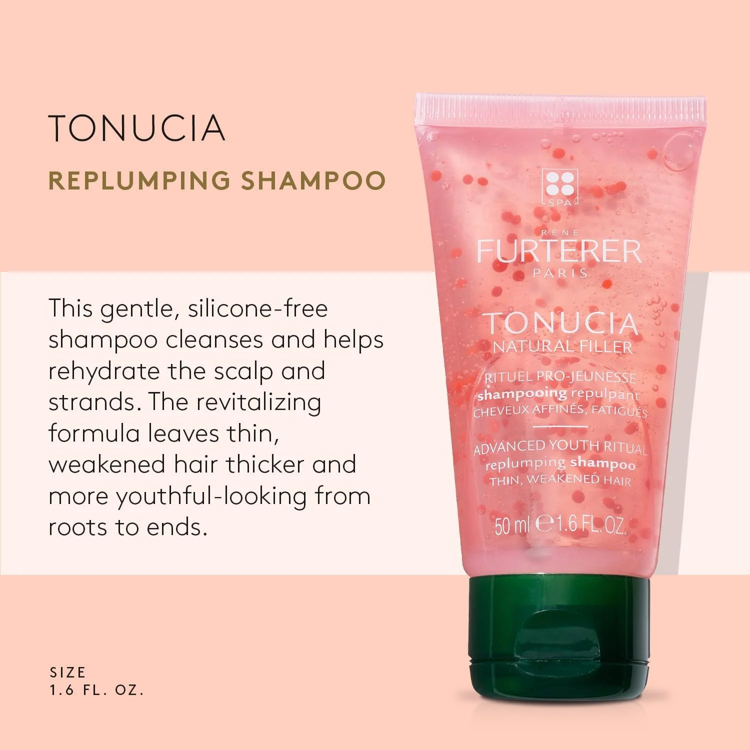 شامپو پرکننده طبیعی تونوسیا رنه فورترر، 200 میلی لیتر | کمک به حجیم و متراکم کردن فیبر مو | برای موهای نازک، زبر، خشک و شکننده