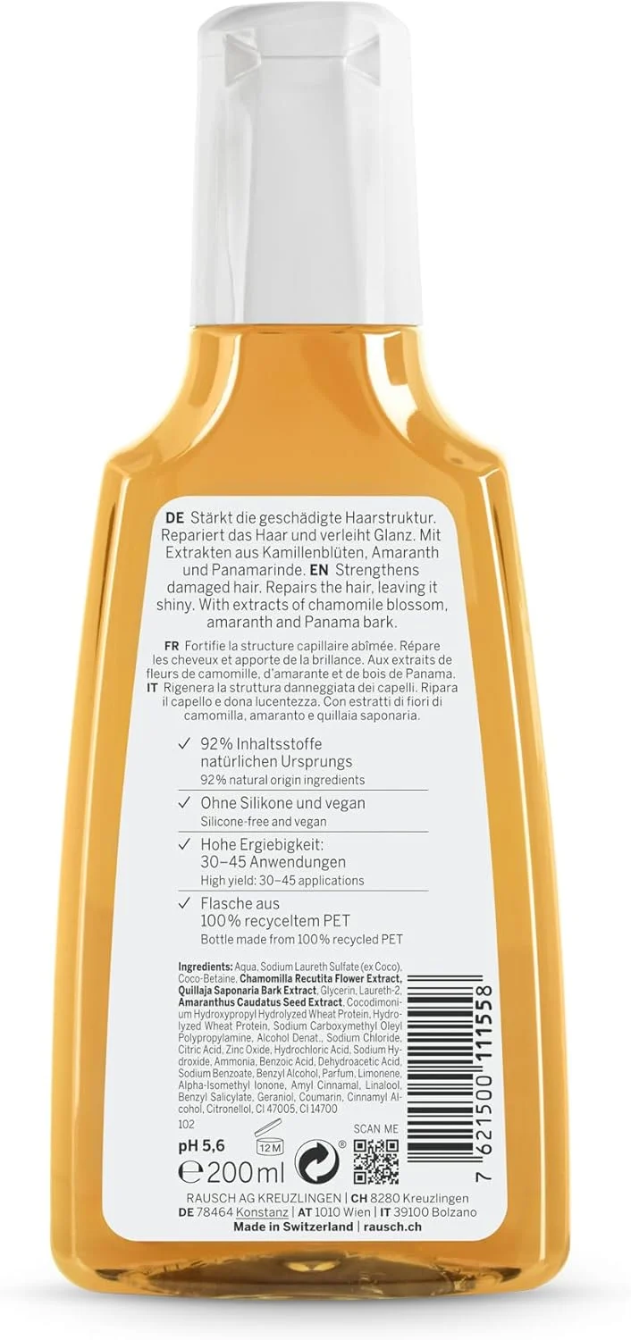 شامپو ترمیم کننده بابونه و آمارانت راوش (مراقبت ملایم برای ترمیم، افزایش خاصیت ارتجاعی و درخشندگی، بدون سیلیکون و پارابن)، بسته 1 عددی (1 x 200 میلی لیتر)