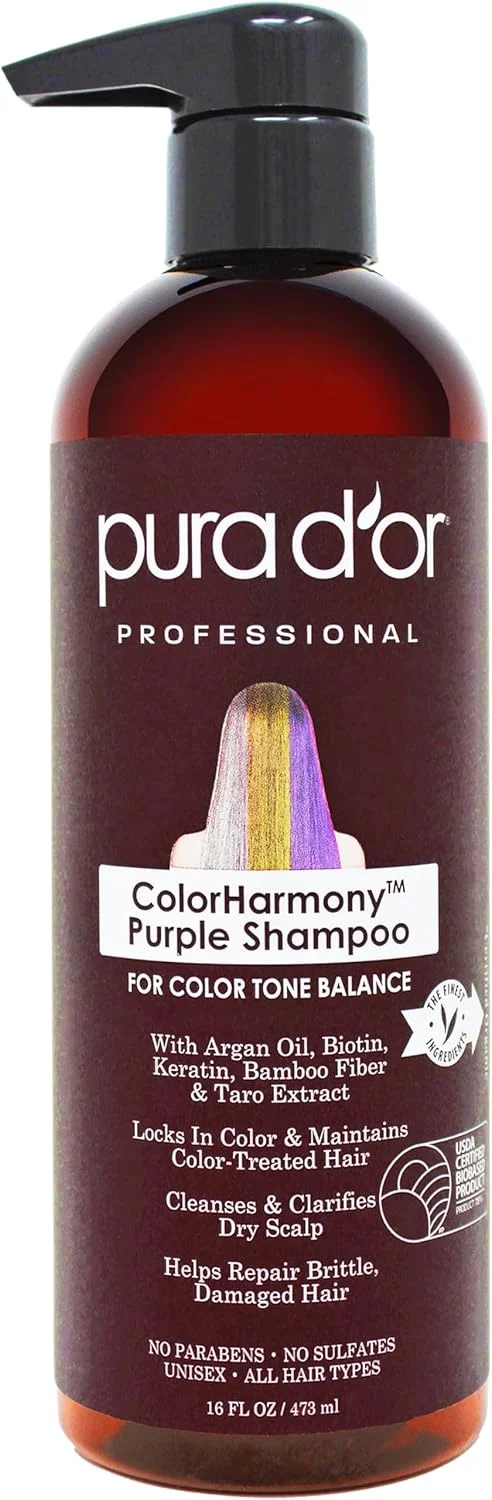 شامپو بنفش ColorHarmony PURA D'OR (473ml) برای موهای دکلره شده، بلوند، نقره ای و رنگ شده - کراتین، فیبر بامبو، بدون سولفات، مواد طبیعی - مردان و زنان شامپو بنفش ColorHarmony PURA D'OR (473ml) برای موهای دکلره شده، بلوند، نقره ای و رنگ شده - کراتین، فیبر بامبو، بدون سولفات، مواد طبیعی - مردان و زنان