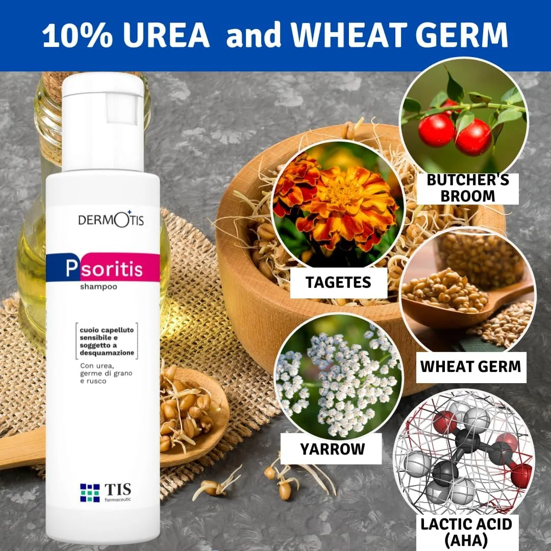 شامپو اوره 10% پسوریتیس - مناسب پوست سر مستعد پسوریازیس و سبوره | درماتیت سبورئیک، شوره سر، پیتریازیس، ایکتیوزیس | پوست ملتهب، پوسته پوسته و خارش دار | روغن جوانه گندم - 120 میلی لیتر