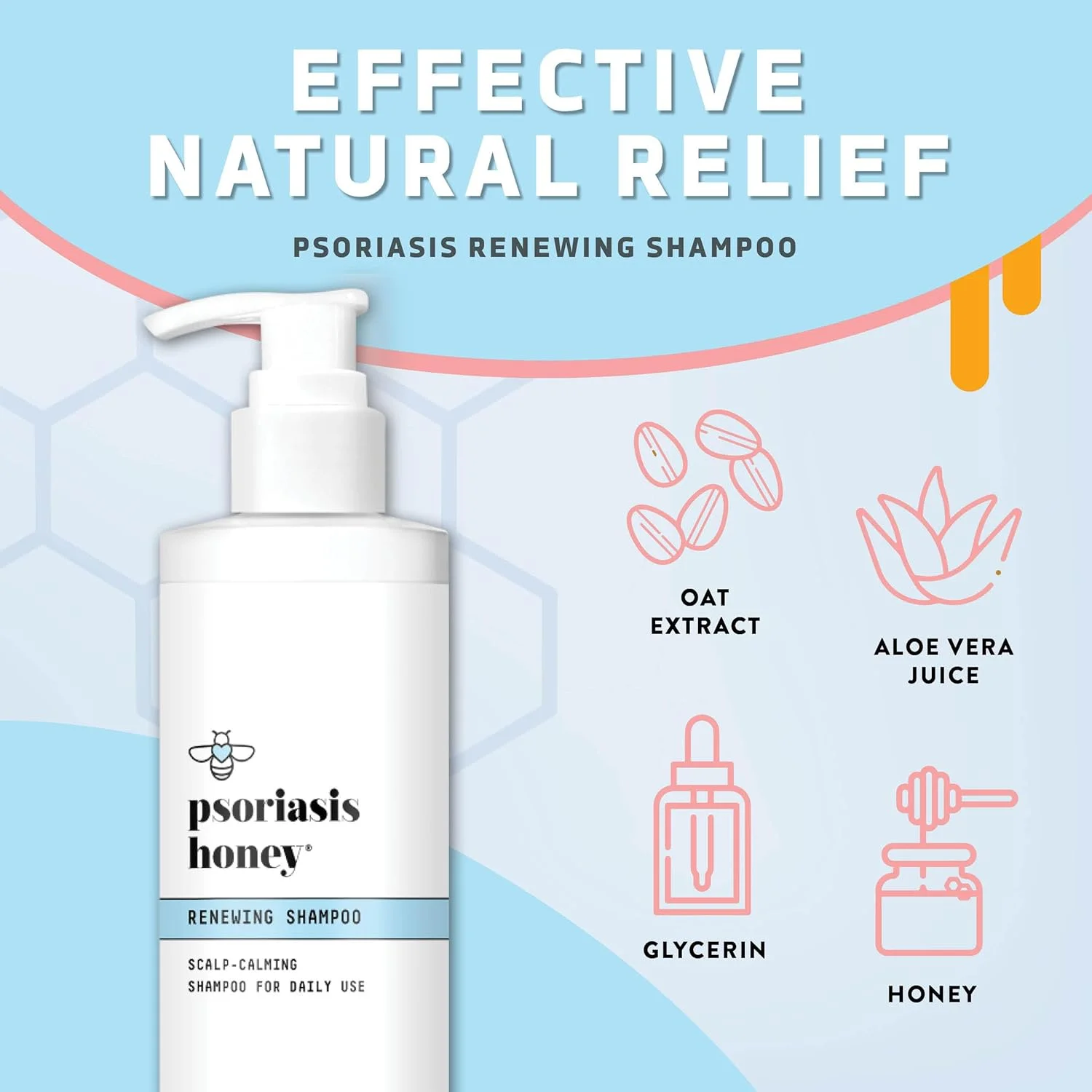 شامپو بازسازی کننده پسوریازیس هانی برای زنان و مردان، شامپو طبیعی با روغن آرگان برای ترمیم موهای آسیب دیده و پاکسازی ملایم و عمیق پوست سر خشک و خارش دار، مراقبت از مو بدون پارابن و فتالات (240 میلی لیتر)