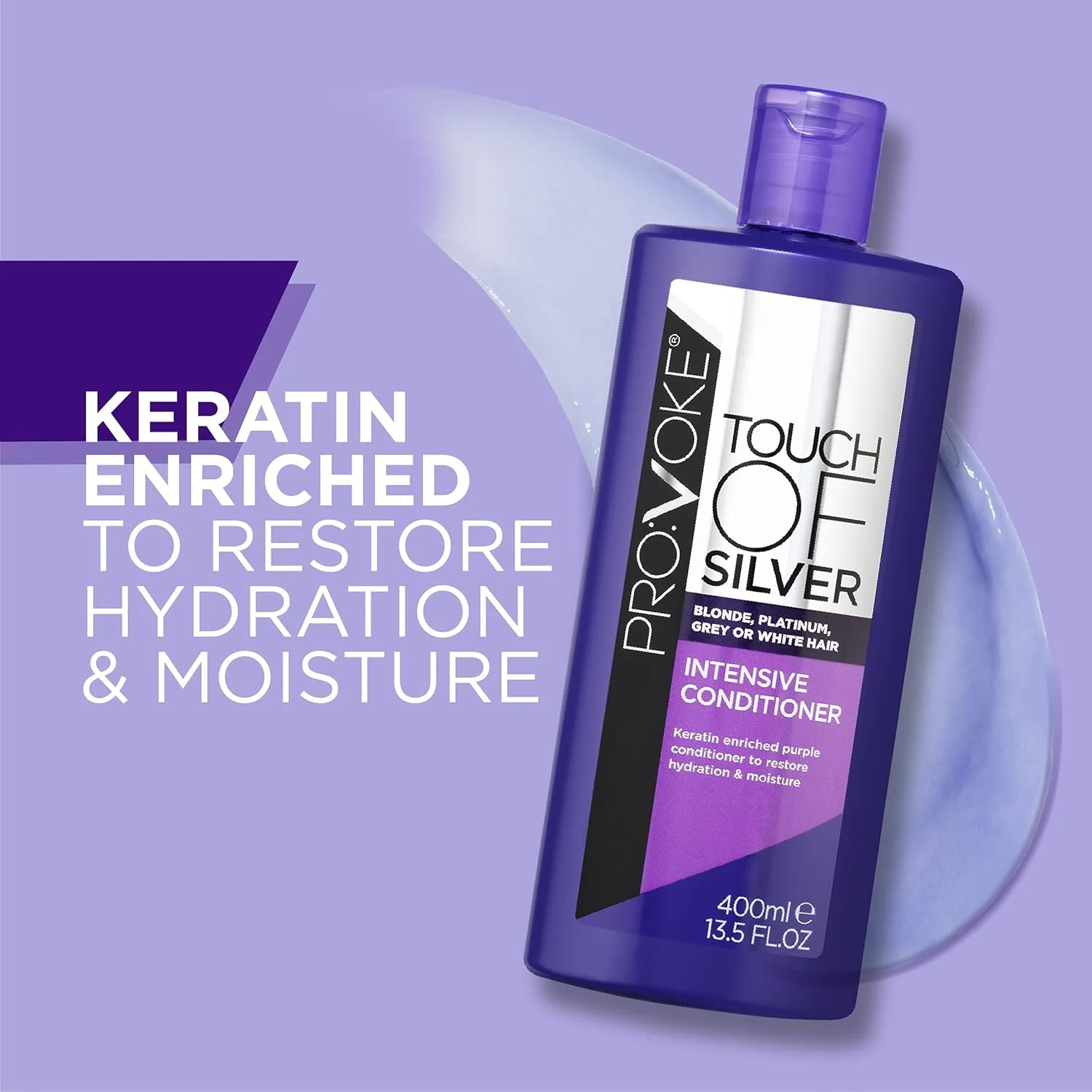 شامپو بنفش روشن کننده و نرم کننده قوی تاچ آو سیلور پرووک 400 میلی لیتر، خنثی کننده رنگ های زرد و نارنجی، فرموله شده با رنگدانه های بنفش و آبی