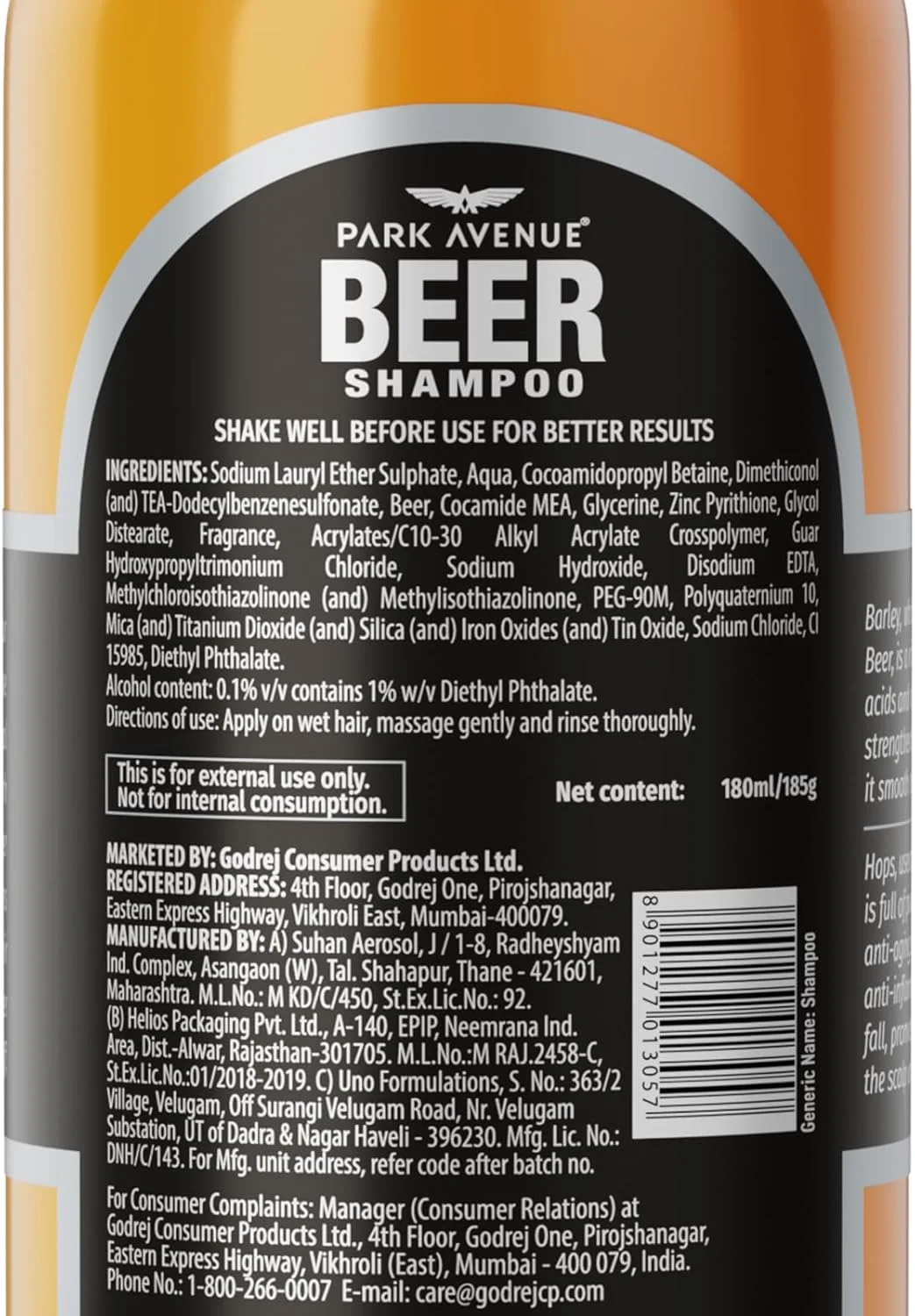 شامپو ضد شوره سر مردانه Park Avenue با عصاره جو، حجم 180 میلی لیتر، چند منظوره