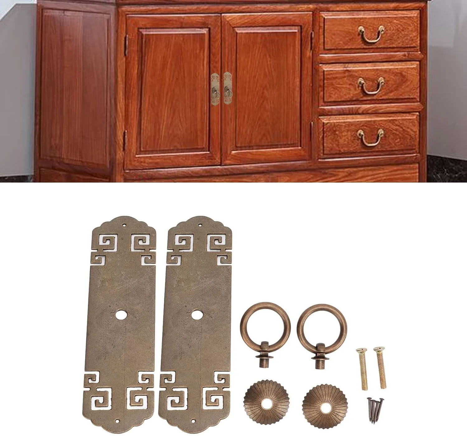 دستگیره های کابینت عتیقه Vokers، دستگیره های برنجی کابینت چینی، برنجی قدیمی برای ساخت DIY برای کشو برای جعبه های جواهرات چوبی