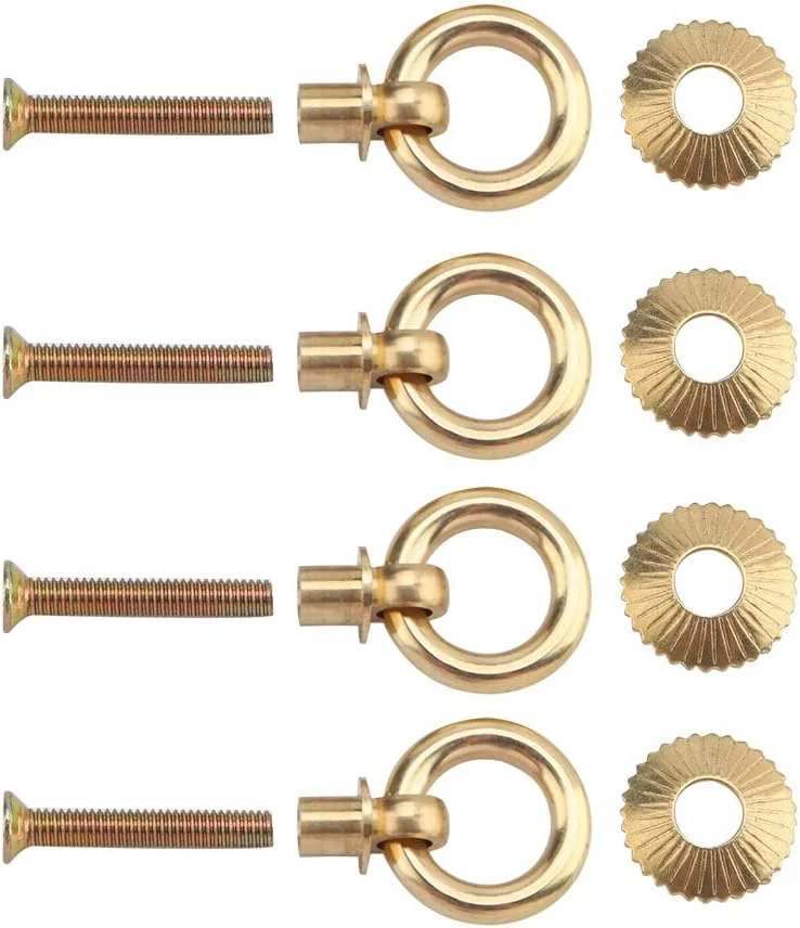 حلقه کشو Tnfeeon، 4 عدد، حلقه های کشویی کابینت کوچک و قدیمی، نصب آسان، دستگیره مسی مقاوم به همراه پیچ ​​برای جعبه لوازم آرایشی و جعبه جواهرات (مدل پیچ برنجی حلقه 2 سانتی متری)