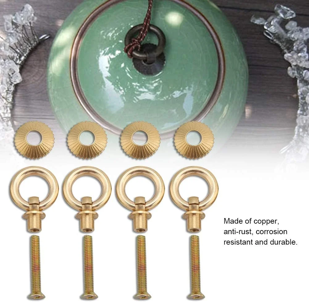 حلقه کشو Tnfeeon، 4 عدد، حلقه های کشویی کابینت کوچک و قدیمی، نصب آسان، دستگیره مسی مقاوم به همراه پیچ ​​برای جعبه لوازم آرایشی و جعبه جواهرات (مدل پیچ برنجی حلقه 2 سانتی متری)
