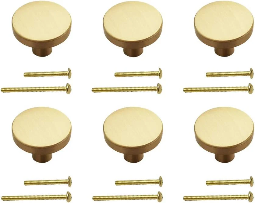 دستگیره کابینت برنجی طلایی توکاتاکر، بسته 6 عددی، دستگیره گرد طلایی 30 میلی متری، سخت افزار درب کابینت، دستگیره کشو میز آرایش (گرد 1.2 اینچی)