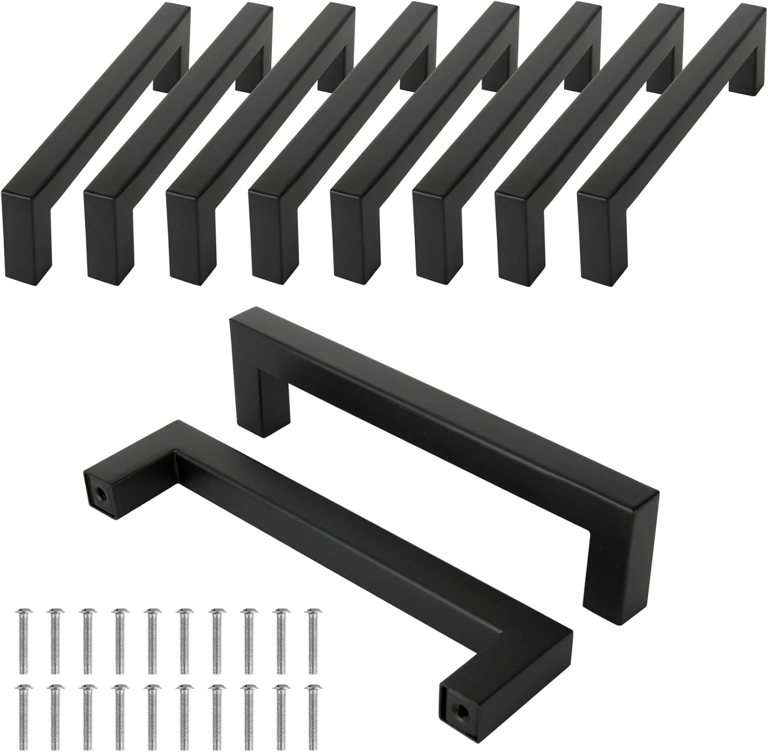 دستگیره کابینت آشپزخانه SENENQU، بسته 10 عددی، مرکز سوراخ 128 میلی متر، دستگیره درب آشپزخانه استیل ضد زنگ، دستگیره مربعی کشو کابینت به طول 140 میلی متر با پیچ برای کمد حمام