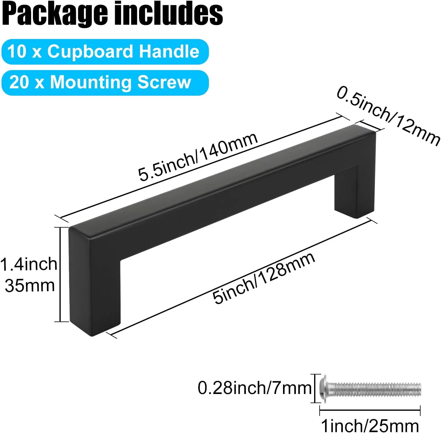 دستگیره کابینت آشپزخانه SENENQU، بسته 10 عددی، مرکز سوراخ 128 میلی متر، دستگیره درب آشپزخانه استیل ضد زنگ، دستگیره مربعی کشو کابینت به طول 140 میلی متر با پیچ برای کمد حمام