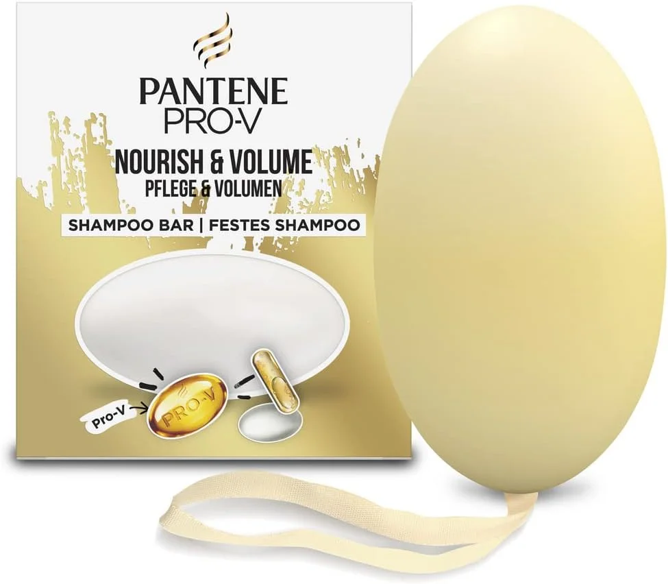 شامپو بار حجم دهنده و مغذی پنتن وگان حاوی پرو ویتامین، لوازم بهداشتی جامد مسافرتی برای موهای آسیب دیده و خشک (70 گرم) کف غنی، 97% منشاء طبیعی، بدون تست حیوانی و جعبه قابل بازیافت