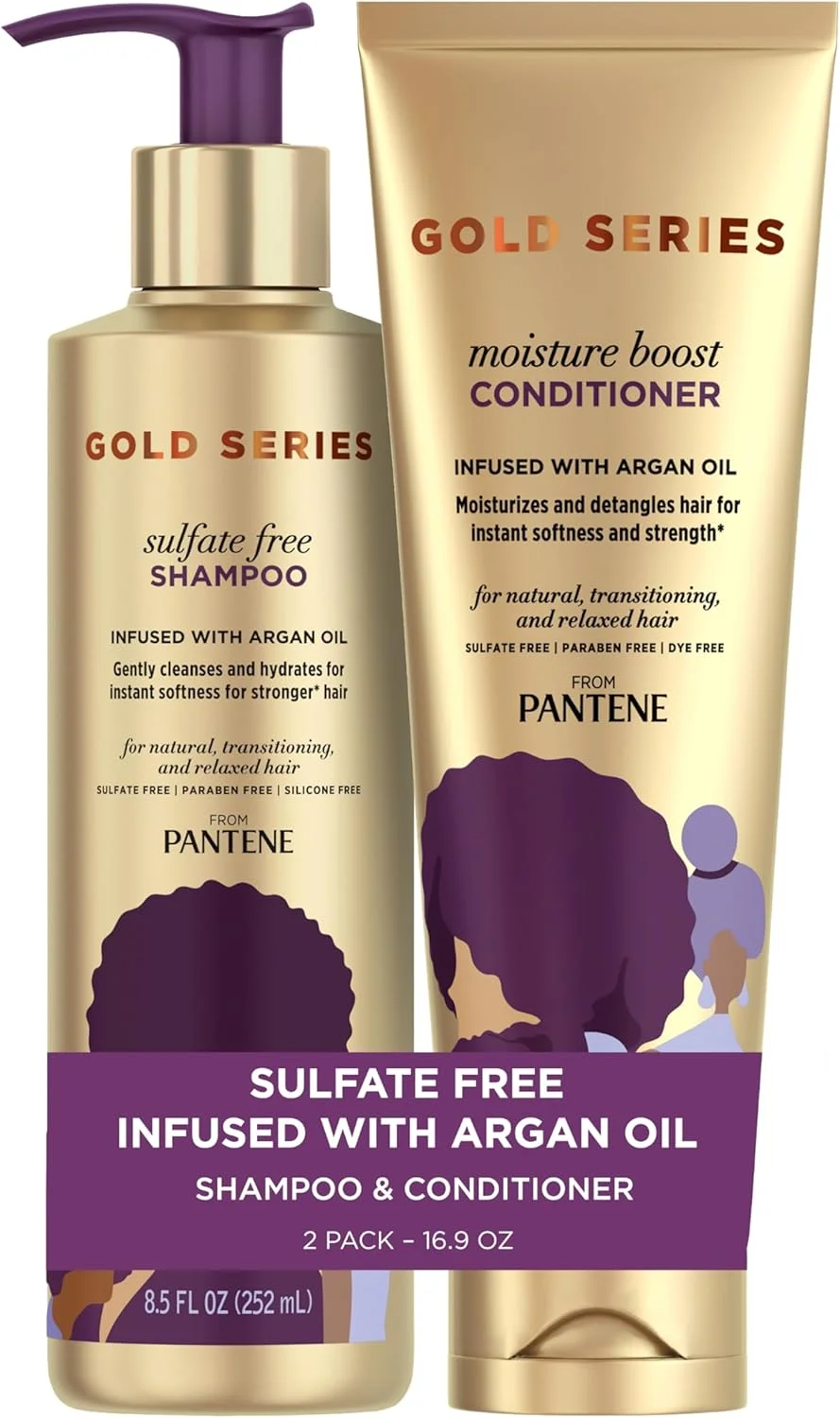 مجموعه شامپو و نرم کننده بدون سولفات پنتن، حاوی روغن آرگان، سری Pro V Gold، برای موهای طبیعی و مجعد، 530 میلی لیتر، بسته بندی کیت ممکن است متفاوت باشد، مجموعه 2 عددی