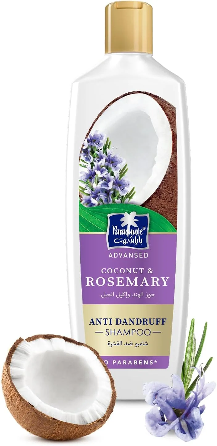 شامپو ضد شوره سر نارگیل و رزماری پاراشوت ادونسد، تغذیه کننده مو و سم زدایی پوست سر، مبارزه با شوره سر مقاوم، 0% مواد شیمیایی مضر، 340 میلی لیتر (بسته 2 عددی)