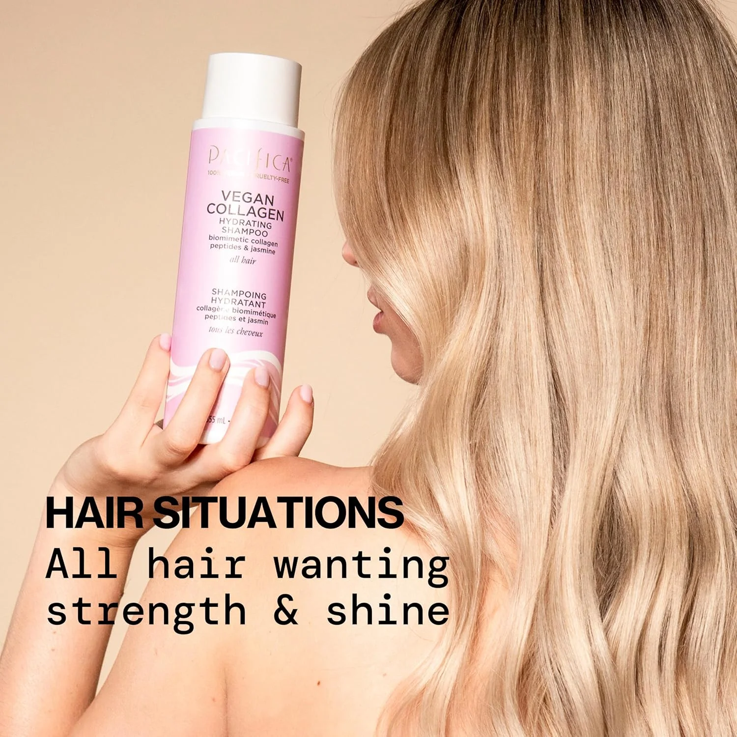 شامپو آبرسان کلاژن وگان پسیفیکا بیوتی، روغن آووکادو، ویتامین B5، نرم کننده، احیا کننده درخشش، رفع موخوره، برای موهای خشک و آسیب دیده، افزایش درخشش، رطوبت رسان، بدون سولفات و سیلیکون، وگان