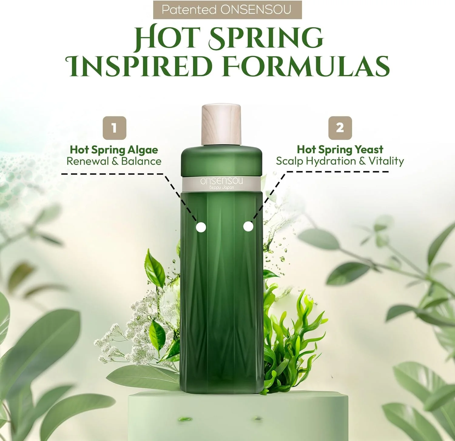 شامپو بدون سولفات ارگانیک Onsensou با عصاره مخمر چشمه آب گرم و جلبک سبز، مغذی برای سلامت پوست سر، شامپو طبیعی برای آقایان و بانوان، 300 میلی لیتر