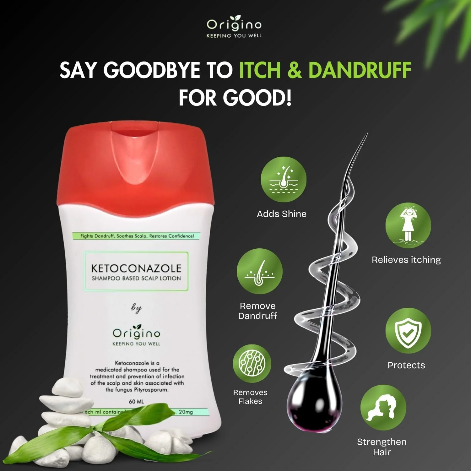 اوریجینو Keeping You Well - شامپو درمان ضد شوره کتوکونازول، درمان موثر شوره سر، از اولین شستشو اثر می کند، از نظر بالینی ثابت شده است که خارش پوست سر را تسکین می دهد (2 x 60ML)
