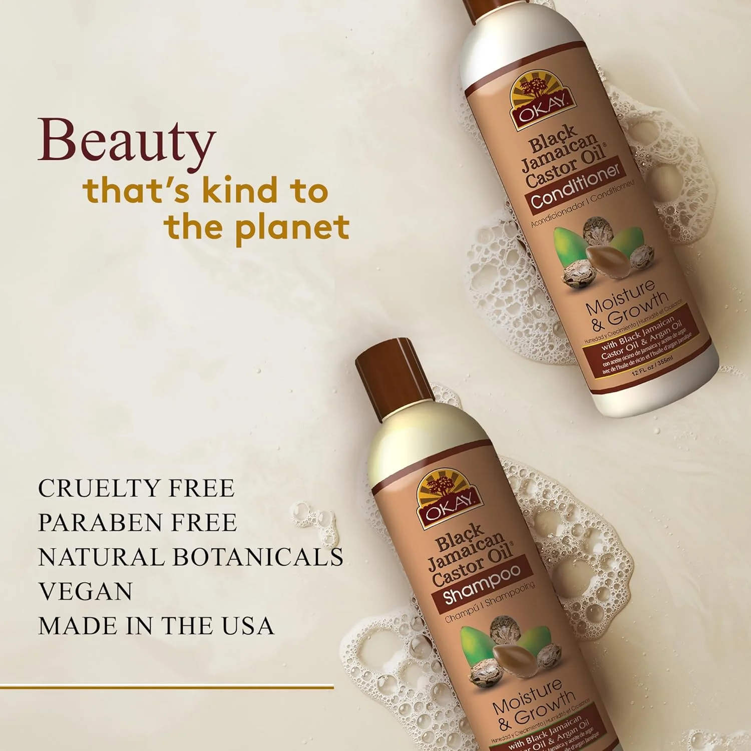 شامپو و نرم کننده روغن کرچک جامائیکایی سیاه اوکی - مجموعه مراقبت از مو، مرطوب کننده و رشد - مجموعه 2 عددی