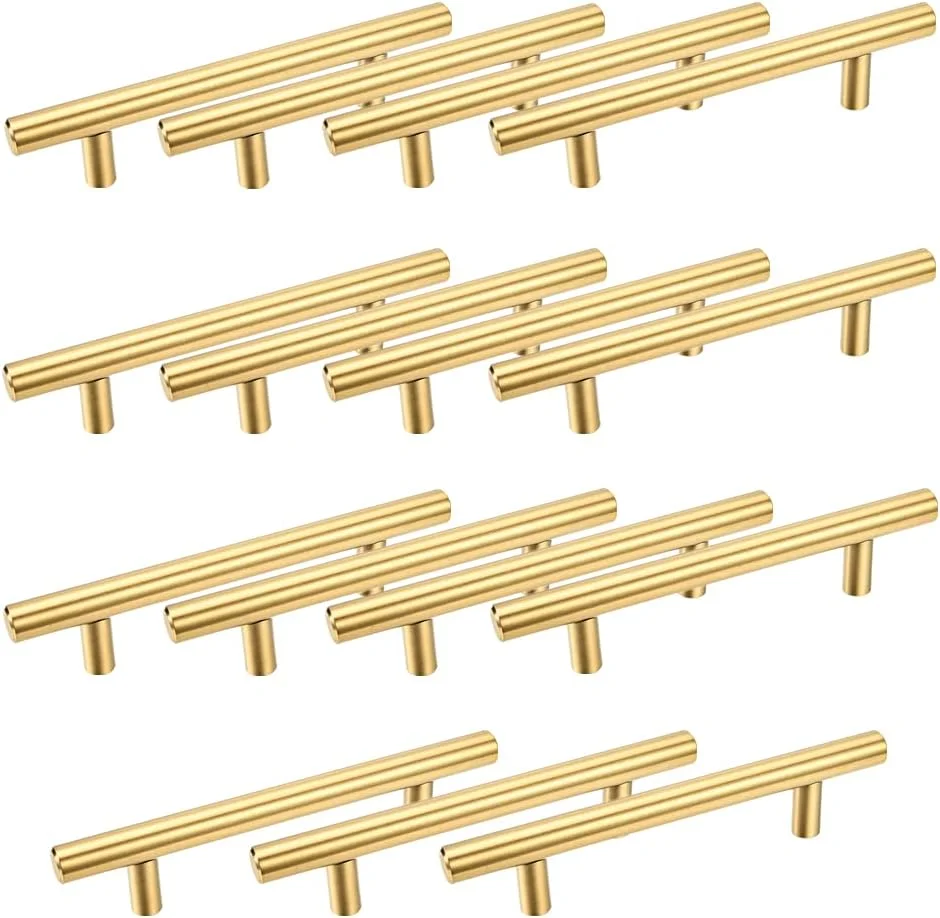 دستگیره کابینت T شکل Lpraer، بسته 15 عددی، مرکز سوراخ 96 میلی متر، دستگیره های طلایی استیل ضد زنگ برای کشو کابینت آشپزخانه، دستگیره سخت افزاری مدرن مبلمان اروپایی برای کمد، طول کلی 6 اینچ