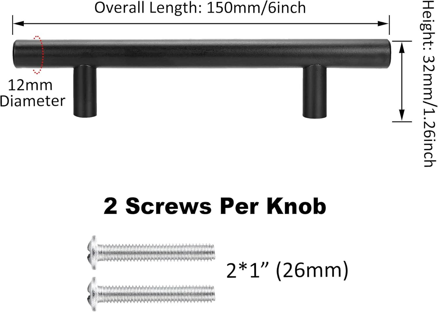 کیتموس، بسته 15 عددی دستگیره کابینت مشکی مات، دستگیره های T شکل استیل ضد زنگ برای کابینت آشپزخانه، کمد، کشو، دستگیره درب (طول کلی 15 سانتی متر، فاصله مرکز سوراخ 9.5 سانتی متر)