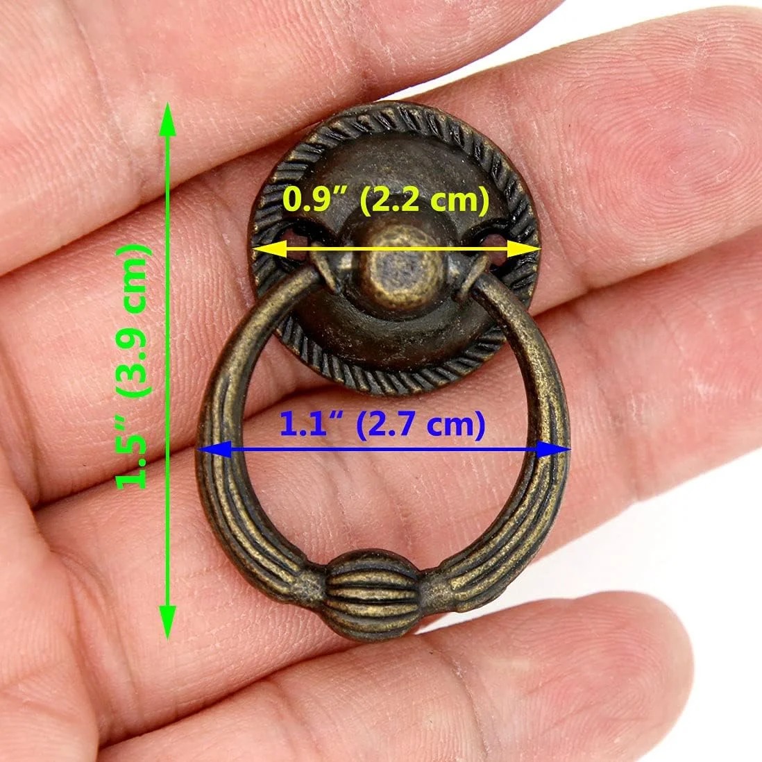 دستگیره حلقه ای آویز کابینت LXZ، بسته 6 عددی، با روکش برنجی عتیقه - دستگیره حلقه ای کشو، سایز کوچک، قطر حلقه 2.7 سانتی متر