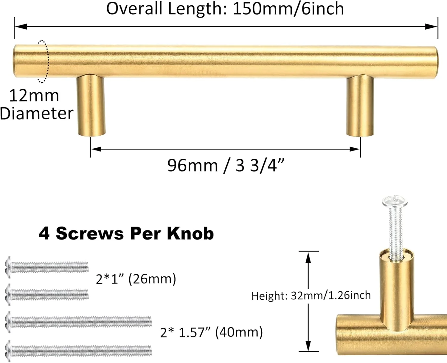 دستگیره کابینت T شکل Lpraer، بسته 15 عددی، مرکز سوراخ 96 میلی متر، دستگیره های طلایی استیل ضد زنگ برای کشو کابینت آشپزخانه، دستگیره سخت افزاری مدرن مبلمان اروپایی برای کمد، طول کلی 6 اینچ