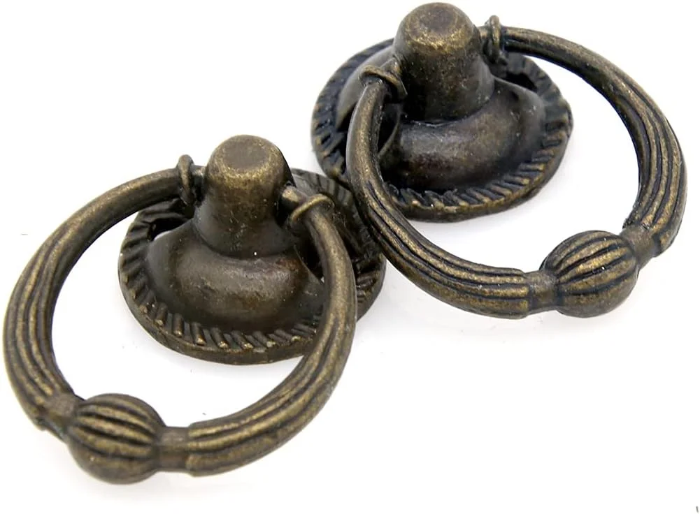 دستگیره حلقه ای آویز کابینت LXZ، بسته 6 عددی، با روکش برنجی عتیقه - دستگیره حلقه ای کشو، سایز کوچک، قطر حلقه 2.7 سانتی متر