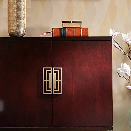 دستگیره های کشو طلایی برس خورده Mou، 6 عددی، مناسب کمد، کابینت تلویزیون، دستگیره های مسی طلایی شیک با طرح های فرخنده چینی مدرن، دستگیره دو سوراخه 32 میلی متری