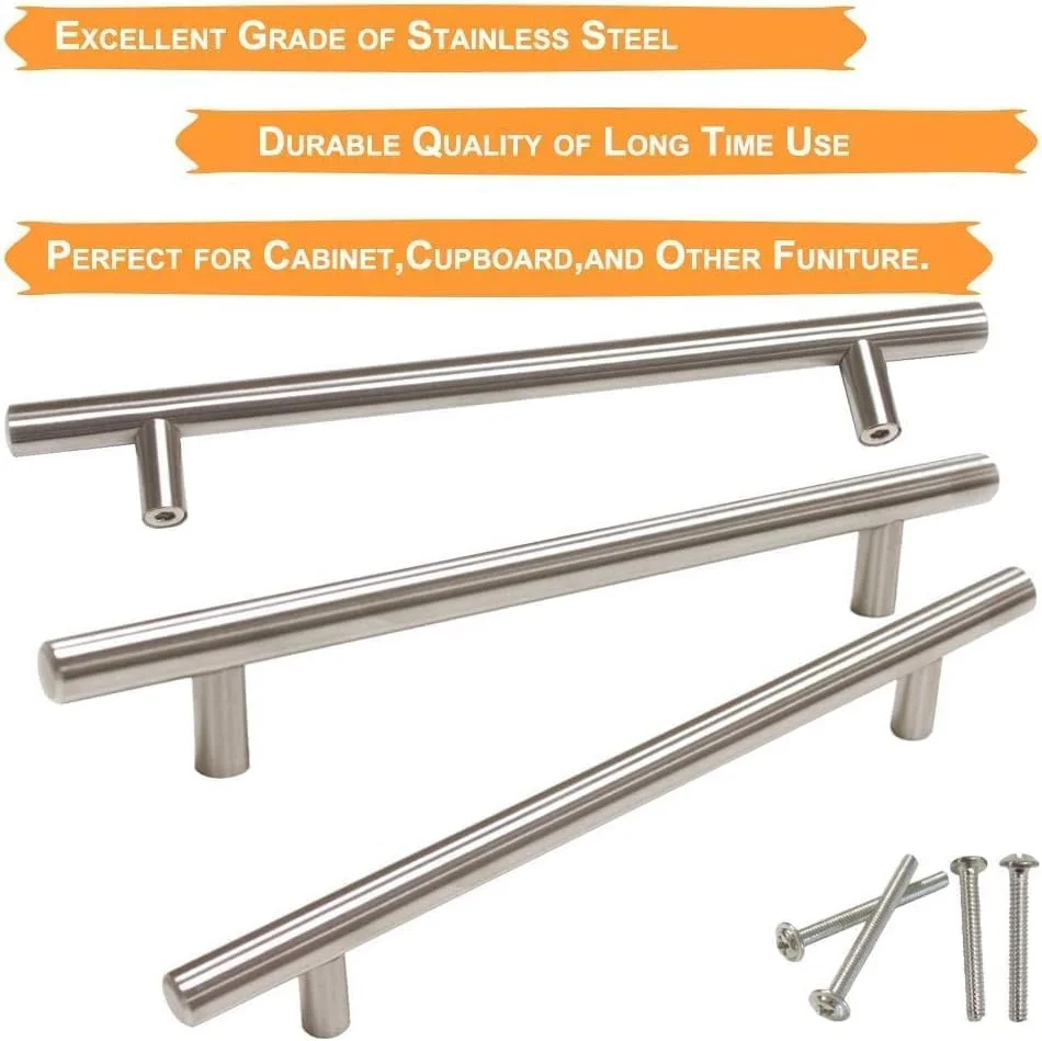 دستگیره کابینت آشپزخانه فرست پرو بسته 15 عددی، دستگیره درب آشپزخانه استیل ضد زنگ 192 میلی متر، دستگیره های کمد کشو T میله ای با مرکز سوراخ 128 میلی متر همراه با پیچ، دستگیره کشو آشپزخانه برای کمد لباس اتاق خواب حمام