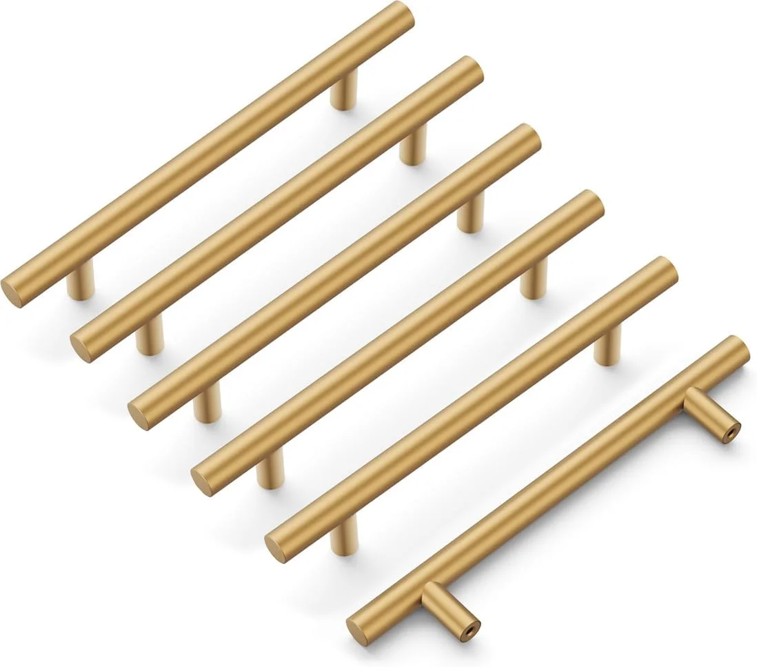 دستگیره کابینت KWSLIN، بسته 6 عددی، دستگیره برای درب کابینت آشپزخانه، دستگیره کشو سخت افزاری مدرن برای کمد اتاق خواب حمام آشپزخانه، فاصله سوراخ 128 میلی متر، طلایی