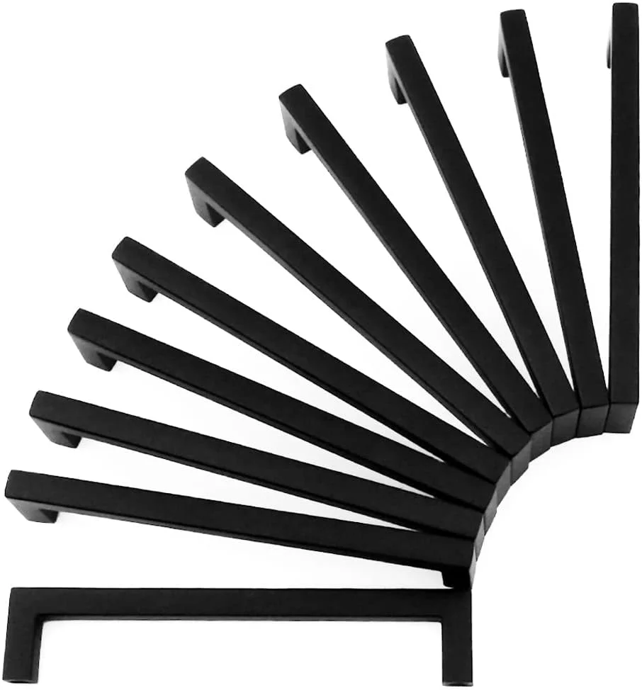 دستگیره کابینت میله ای مربع جامد کوفیزو - دستگیره مشکی مبلمان، فاصله سوراخ پیچ 96 میلی متر/3.8 اینچ، بسته 10 عددی برای درب کابینت آشپزخانه، کشو کمد اتاق خواب، سخت افزار کمد حمام