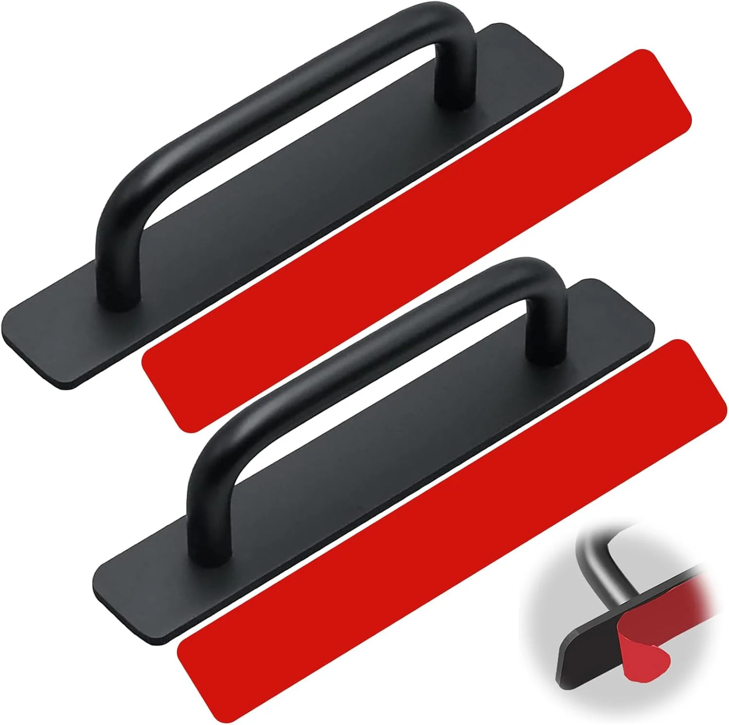 دستگیره کشو خودچسب جومفورمین، بسته 2 عددی، دستگیره های کشو آلیاژ آلومینیوم، نصب چسبی، جایگزینی یا ارتقاء دستگیره ها روی درب های کابینت، درب های کشویی، پنجره های شیشه ای، کشوها، 148 میلی متر، مشکی