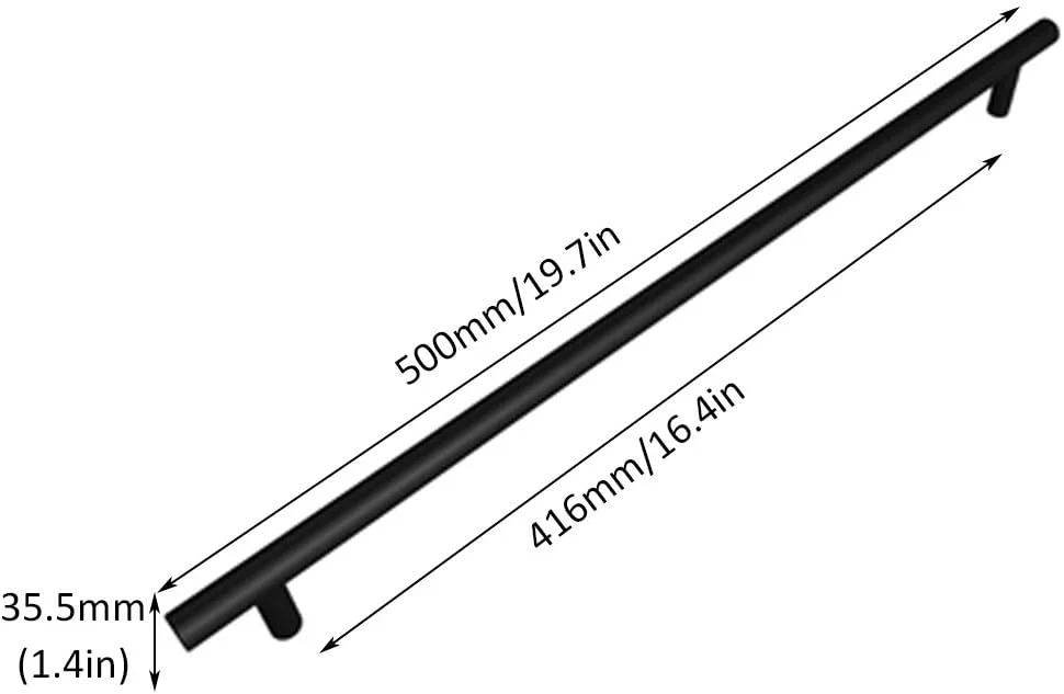 دستگیره های بلند آلیاژ آلومینیوم KDDEON T برای درب کمد، دستگیره های کشو کابینت آشپزخانه مبلمان، برای گنجه، حمام، کمد، مشکی مات، همراه با پیچ (فاصله سوراخ 416 میلی متر)