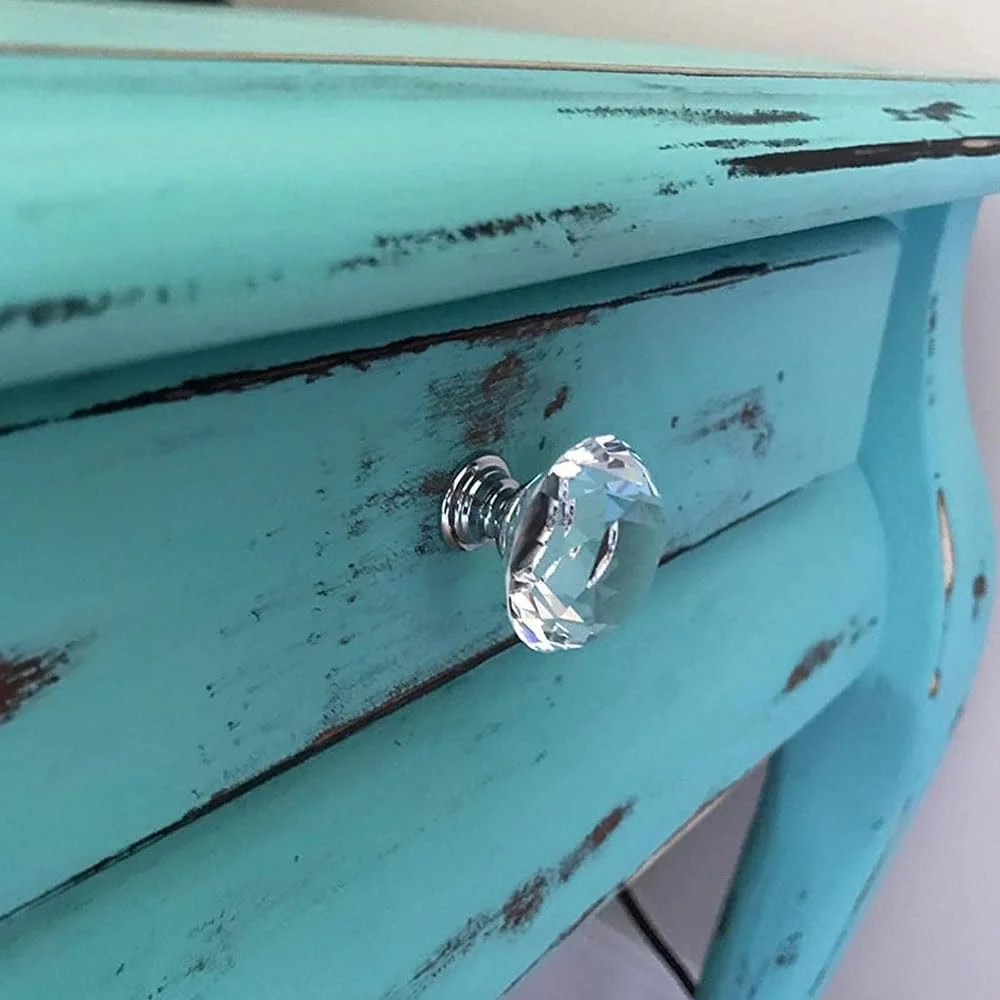 دستگیره کریستالی کشو JZS، بسته 10 عددی، دستگیره شیشه ای کابینت کریستالی شفاف با روکش کروم (نقره ای 30x38 میلی متر)